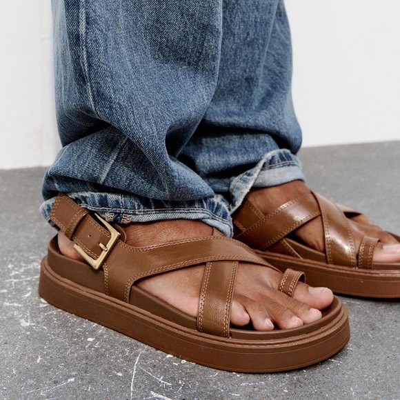 Zara Cross Strap Flat Sandals US 6.5 - Picture 3 of 13